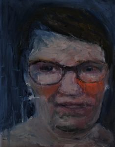 Selfie II (wegkijken), oil on canvas 20 x 26 cm