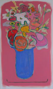 blue vase with flowers, oil on canvas, 70 x 115 cm