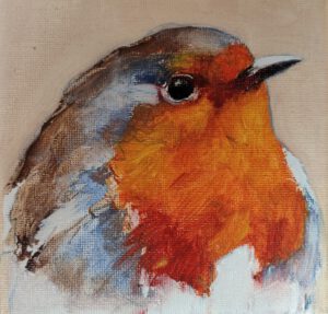Robin IV, oil on canvas 10 x 10 cm